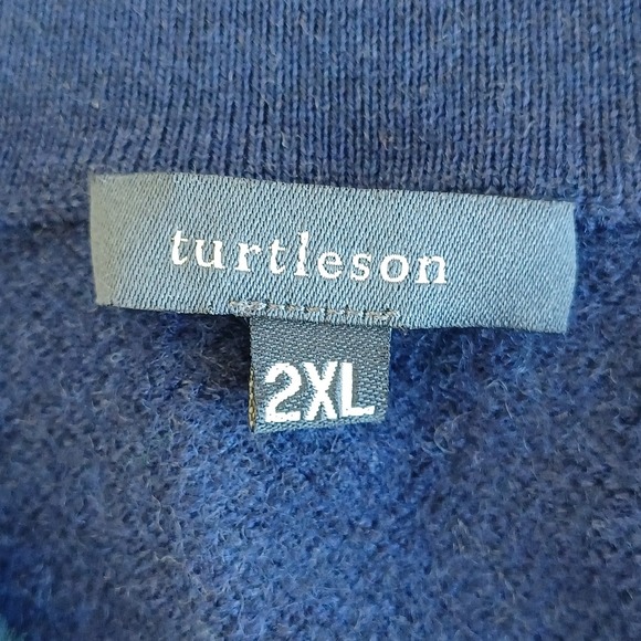Turtleson Men Blue 100% Extra Fine Merino Wool Mock Neck Button Cardigan Medium - Picture 2 of 10